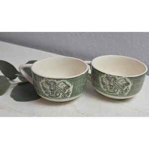 Vintage Teacup Pair "The Old Curiosity Shop" Pattern Royal China Company Green